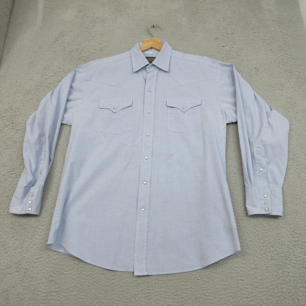 Vintage Panhandle Slim Western Pearl Snap Shirt Mens 17x35 Blue Ranch Workwear